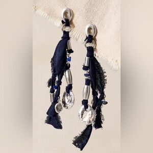 NWT Free People Pretty Baby Dangle Earrings in Silver Navy Blue New w gift bag